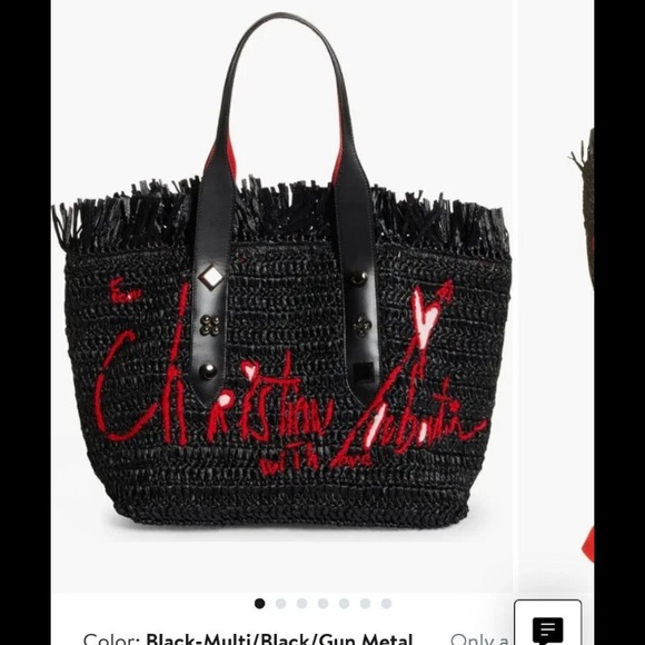 Christian Louboutin Woven Raffia Tote Bag Medium  Frangibus Black - Picture 3 of 11